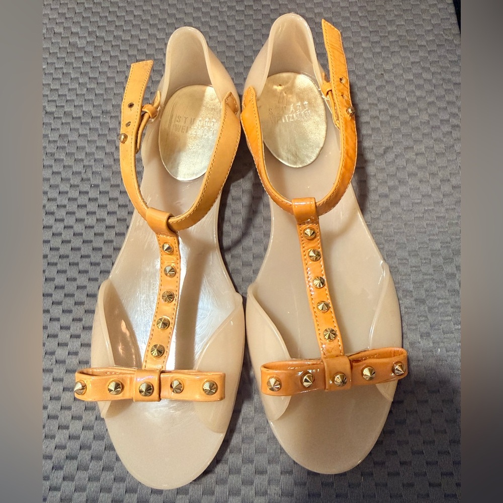 Stuart Weitzman Gold Studded Jelly Sandals Size 36